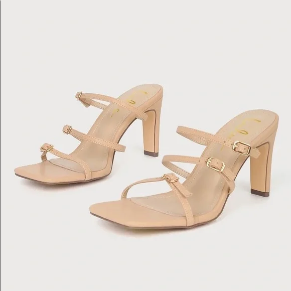 Lulu’s Jayjae Light Nude Square Toe Buckled High Heel Sandals Size 10 - Picture 3 of 9